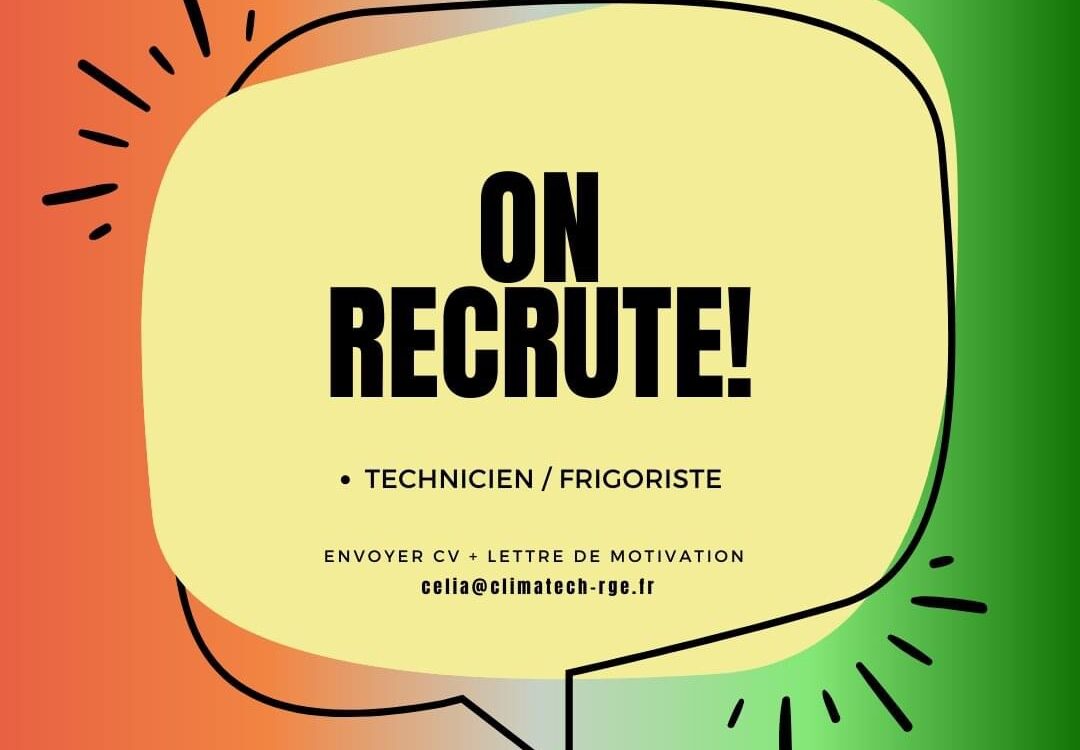 🔔 CLIMATECH RECRUTE un(e) technicien(ne) frigoriste (H/F) 🔔 Mulhouse